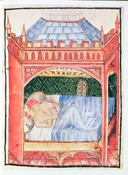 Coppia a letto, dal Tacuinum Sanitatis, c.1390-1400