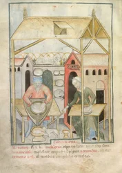 Preparazione del formaggio, da Tacuinum Sanitatis, c.1390-1400