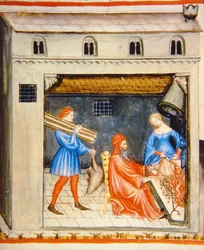 Inverno: davanti al fuoco, dal Tacuinum Sanitatis