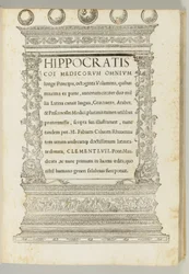 Octoginta volumina, il corpus ippocratico tradotto dal greco in latino da Marcus Fabius Calvus (c.1440-1527), Roma: Franciscus Minutius Calvus
