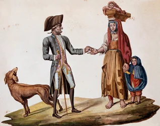 Vecchi mestieri napoletani: un nobile dà una moneta a un palmisciano