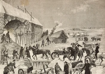 Una delle fortezze in costruzione al confine con la Russia, incisione da schizzo di Fritzmann, da L