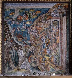 Pannello con mosaico raffigurante la Traversata del Mar Rosso, navata centrale, Basilica di Santa Maria Maggiore, Roma, Italia, V secolo