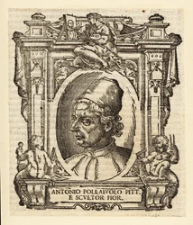 Ritratto di Antonio del Pollaiuolo, pittore, scultore, incisore e orafo italiano del Rinascimento di Firenze, circa 1429-1498