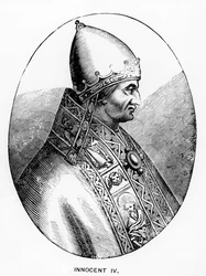 Ritratto di Papa Innocenzo IV (m.1254) illustrazione da Science and Literature in the Middle Ages and Renaissance, scritto e inciso da Paul Lacroix, 1878