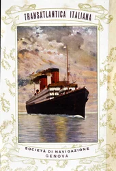 Poster che rappresenta un Transatlantico Italiano della Società di Navigazione di Genova.