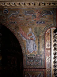 Profeta Geremia e simboli degli evangelisti Giovanni e Luca