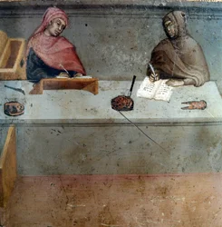 Rappresentazione di un camerlingo, assistente di un copista