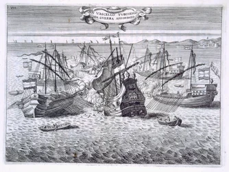 Affondamento di una nave da guerra turca, illustrazione da 