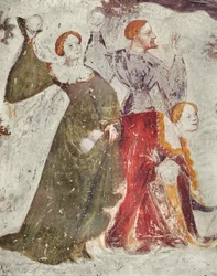 Battaglia di palle di neve fuori da un castello, c.1400 (dettaglio)
