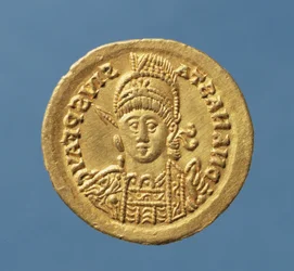 Solidus (dritto) coniato da Teodorico I (471-526 d.C.) Re Ostrogoto d