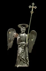San Gabriele Arcangelo che tiene una croce processionale, statua in bronzo del XII secolo, Croce del 1369