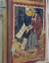 San Gregorio Magno, con Giobbe ai suoi piedi, Cappella di San Gregorio, c.1224