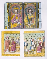 Decorazione in vetro colorato dalla vecchia chiesa di Uppsala, tavola 42 da Le Costume Ancien et Moderne di Jules Ferrario, pub. 1820-30