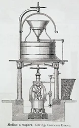 Mulino a vapore progettato da Giovanni Enrico (1851-1909), incisione Italia