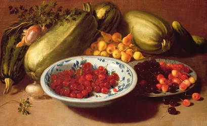 Natura Morta con Ciliegie, Zucchine e Pere
