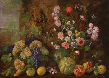 Natura morta di frutta e fiori