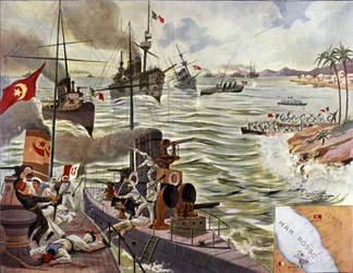 La battaglia di Kunfuda Bay, gennaio 1912 (litografia a colori)