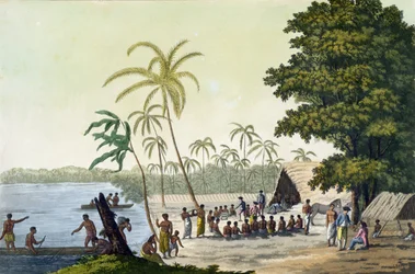 Il porto di Anamooka, tavola 82 da Le Costume Ancien et Moderne, di Jules Ferrario, pubblicato c.1820s-30s