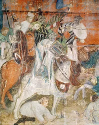 Il mese di febbraio, dettaglio di cavalieri in un torneo, c.1400