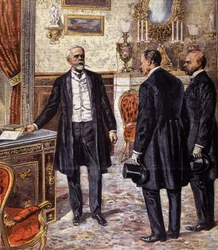 La separazione di Norvegia e Svezia nel 1905 (litografia a colori)