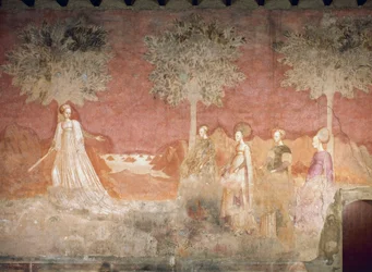 Il gioco della palla, scena dal ciclo dei Giochi, ca 1445-1450, affresco, Palazzo Borromeo, Milano, Lombardia, Italia