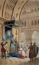 La creazione di un Cavaliere Templare, da un manoscritto del Romanzo di Lancillotto del Lago, pubblicato c.1820-30