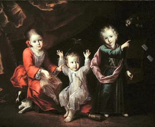 Tre bambini in un interno circondati dai loro animali domestici, c.1680 (olio su tela)