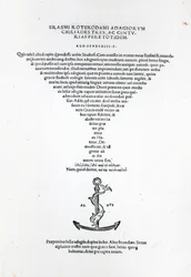 Pagina del titolo degli Adagia di Erasmo, stampato da Aldo Manuzio a Venezia, 1508