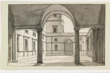 Veduta di un colonnato e cortile italiano, inizio XIX secolo
