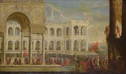 Veduta del Palazzo e della Regina Giovanna I di Napoli