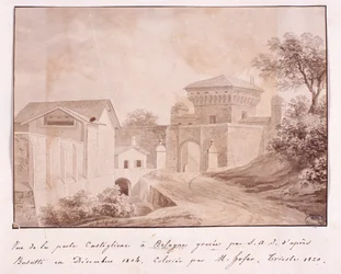 Veduta della porta di Castiglione a Bologna, inciso da S.A.I. dopo Busatti, dicembre 1814