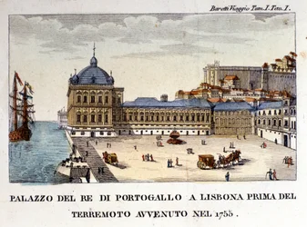 Veduta del palazzo reale di Lisbona prima del terremoto del 1755.