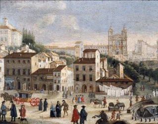 Veduta su Piazza di Spagna e chiesa della Trinità dei Monti a Roma - XVII secolo