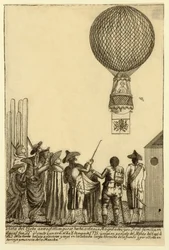Vista del globo aerostatico che si fece davanti alle loro maestà, pub. 1793