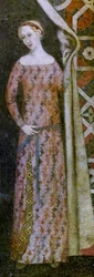 Donna che disegna un drappo a motivi geometrici, inizio XV secolo (affresco)