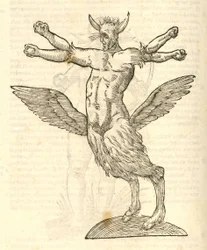 illustrazione di Monstrum tetrachiron alatum capite humano aurito dalla Storia dei Mostri di Aldrovandi, 1642