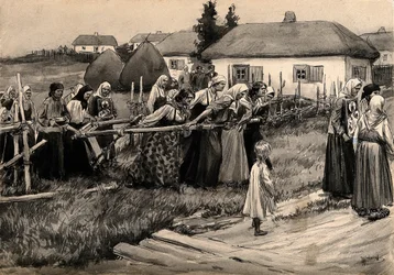 Una processione religiosa contro il colera nella Russia rurale dalla serie di acquerelli Rivoluzione russa