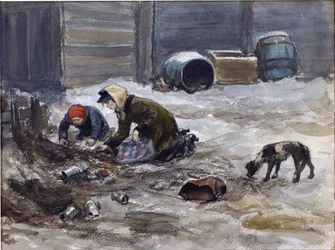 Anni di fame a Pietrogrado (Disegnato dal vero) di Vladimirov, Ivan Alexeyevich (1869-1947). Acquerello, Gouache su carta
