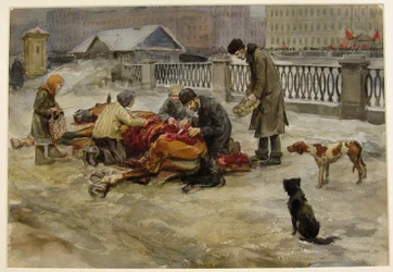 Petrograd nel 1918 dalla serie di acquerelli Rivoluzione russa, 1918