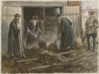 Clero russo che spalano fieno: settembre 1918 dalla serie di acquerelli Rivoluzione russa, 19