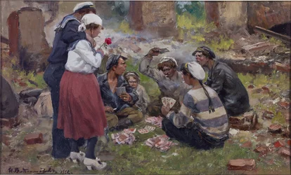 Marinai che Giocano a Carte di Vladimirov, Ivan Alexeyevich (1869-1947). Olio su Legno