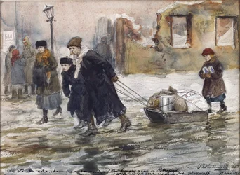 Trasporto di Cibo su una Slitta di Vladimirov, Ivan Alexeyevich (1869-1947). Acquerello, Gouache su Carta