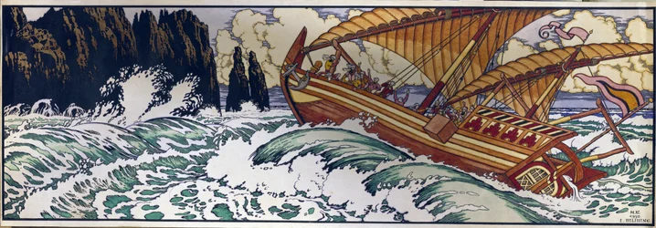 Sinbad il marinaio. Illustrazione per il racconto tradizionale arabo Le mille e una notte