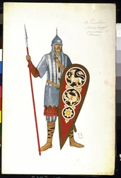Un guerriero russo nel XII secolo. Costume per l