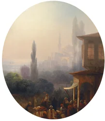 Scena di mercato a Costantinopoli, con la Hagia Sophia sullo sfondo