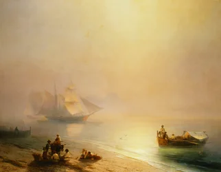 Pescatori sulla spiaggia, la baia di Napoli, 1873