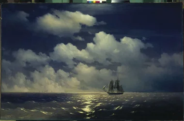 Il brigantino Mercury incontra due navi turche della squadra russa di Ivan Konstantinovich Aivazovsky (1817-1900)