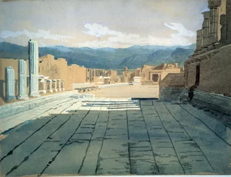 Pompei (Italia). Vedute del foro delle rovine romane nella baia di Napoli, davanti al Vesuvio. Opera di Ivan Nikolayevich Kramskoi (1837-1887), acquerello su carta
