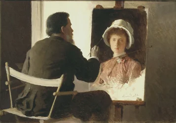 Kramskoy che dipinge un ritratto di sua figlia, 1884